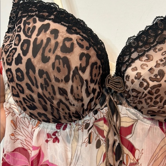 Vintage Bisou Bisou Floral Leopard mini Chemise slip medium women’s Y2K - Picture 3 of 6